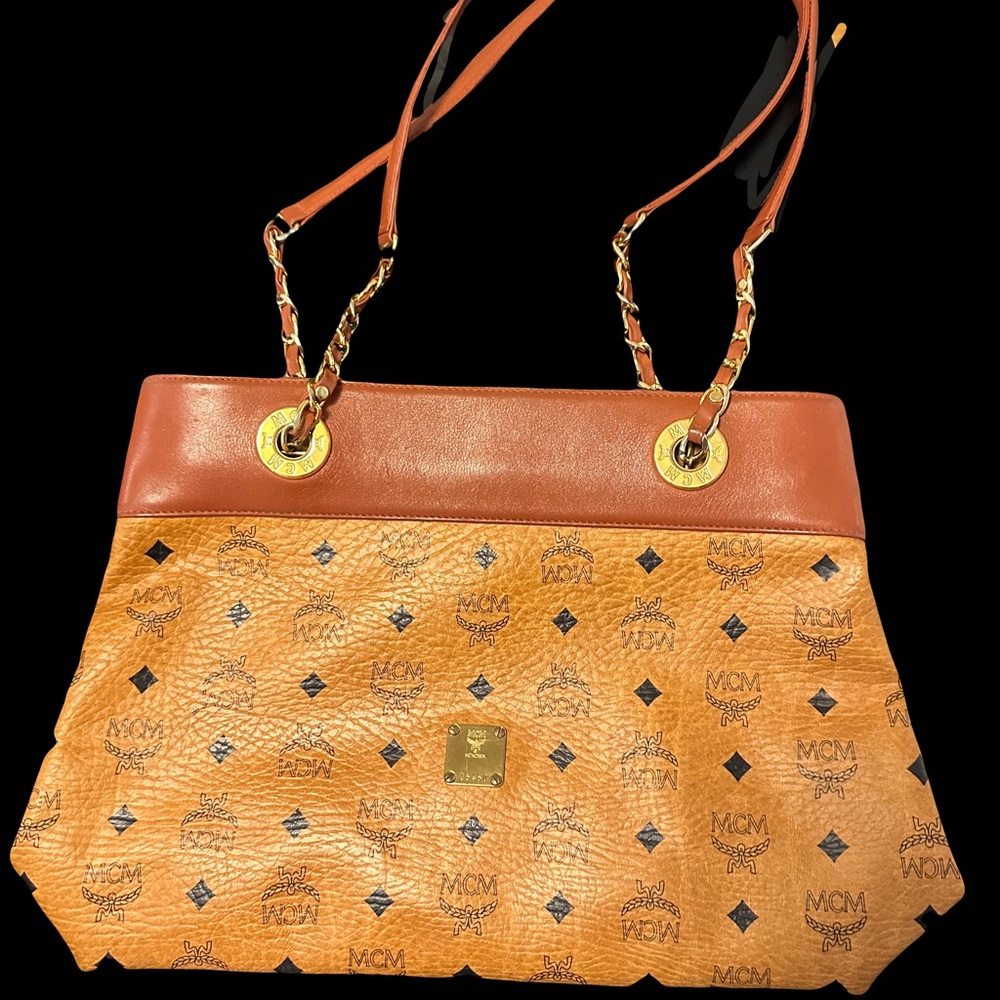 MCM Vicetos Cognac Chain Shoulder Tote Bag - Picture 4 of 16